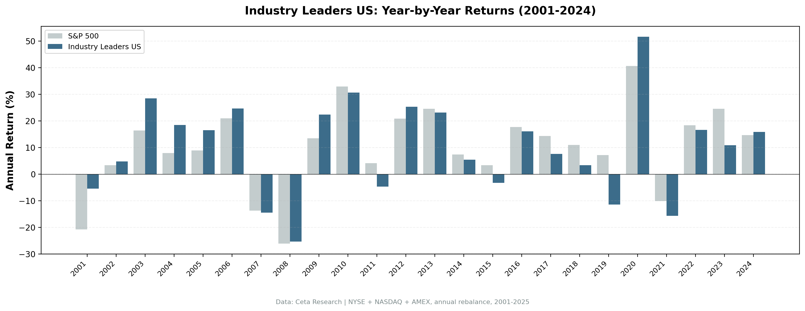 Industry Leaders US: Year-by-Year Returns (2001-2024)